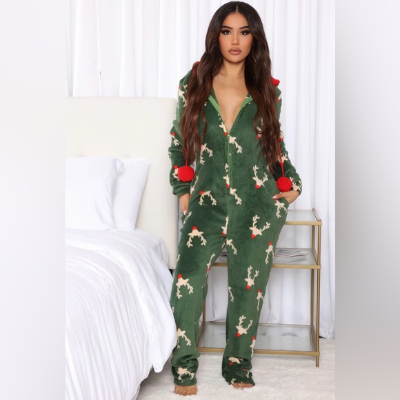 Fashion Nova Other - NWT FashionNova Reindeer Weather Plush PJ Jumpsuit Onesie